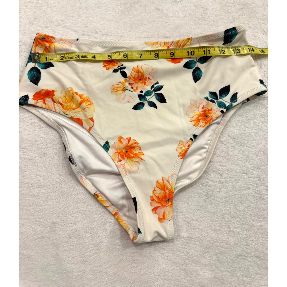 Cupshe Womens White Orange Floral High Waisted Bikini Bottoms Size Medium - Picture 2 of 6